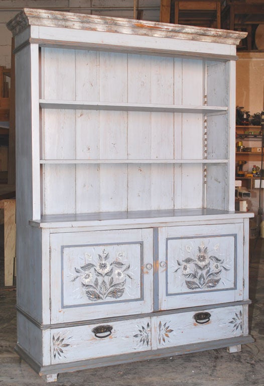 Baltic Buffet or Hutch Painted Gustavian Gray In Good Condition In Los Angeles, CA