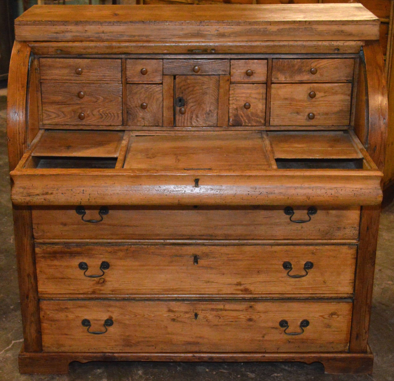 Wrought Iron Danish Cylinderical Roll-Top Desk, 1840s