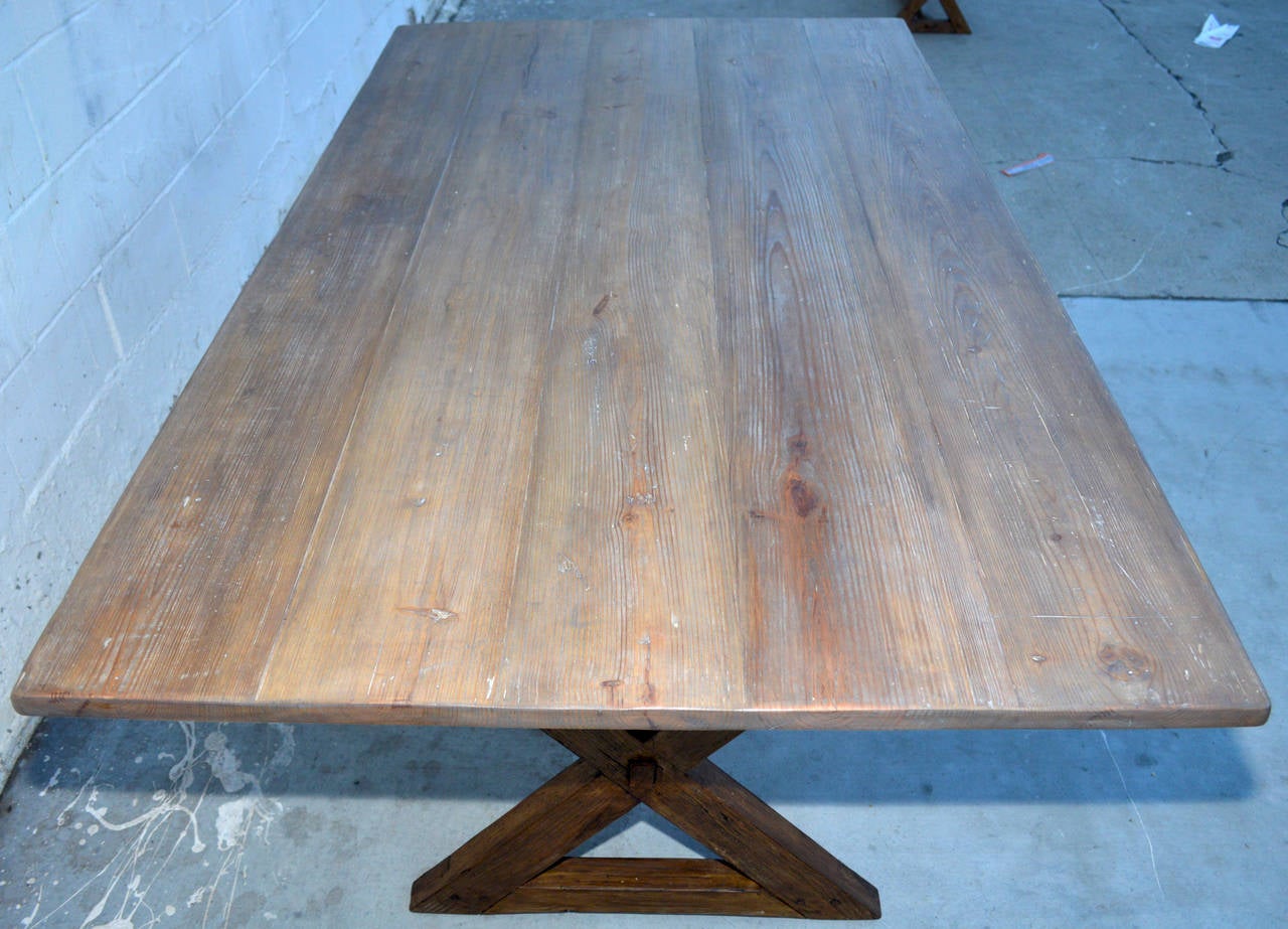 North American Trestle Table in Vintage Pine, Custom Made by Petersen Antiques For Sale