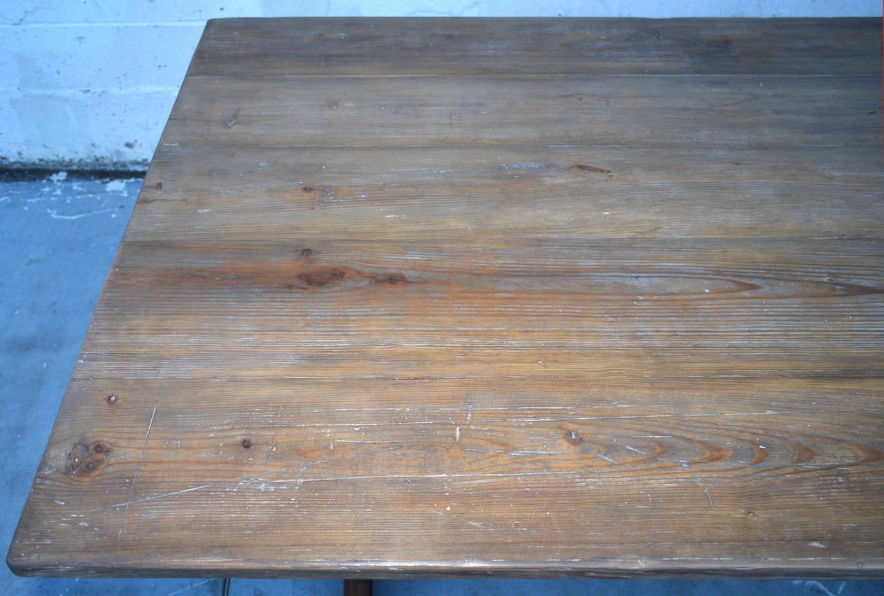 Trestle Table in Vintage Pine, Custom Made by Petersen Antiques In New Condition For Sale In Los Angeles, CA