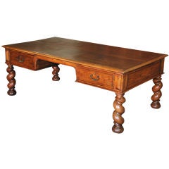 Antique French Desk with Barley Twist  Legs and Bookmatched Top