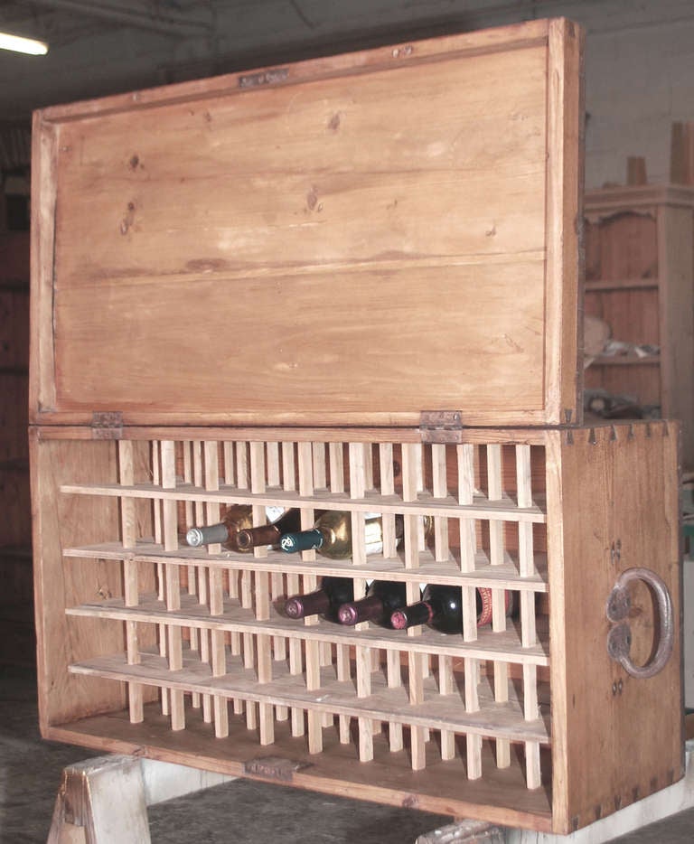 19th Century Portable Wine Cellar or Antique Chest, Holds Fifty Bottles of Wine