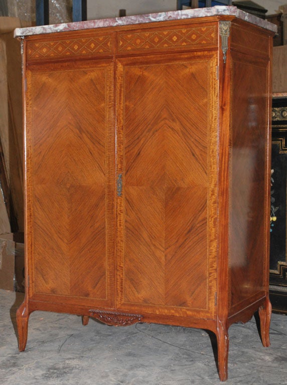French Cabinet with Inlaid Wood and  Diamond Matched Panels