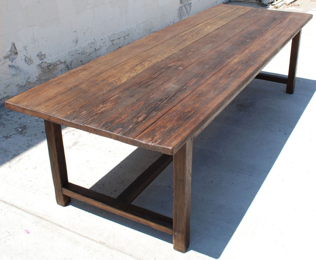 Country Martha Farm Table in Reclaimed Fir Custom Made by Petersen Antiques For Sale