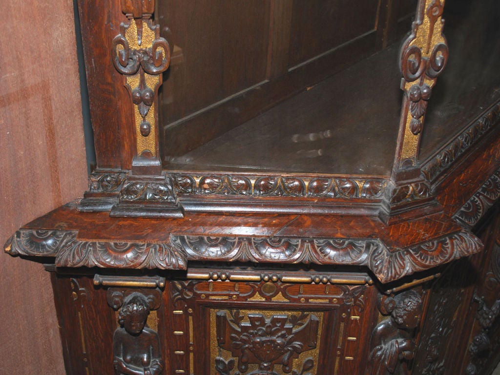 Oak Renaissance Style Vitrine Cabinet For Sale