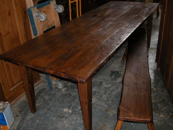 Harvest Table Made from Reclaimed Wood, Built to Order by Petersen Antiques In Distressed Condition For Sale In Los Angeles, CA