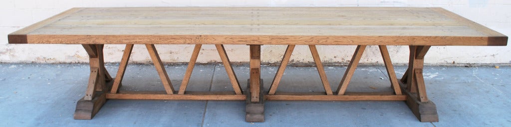 American Massive Vintage Oak Farm Table, Custom Made by Petersen Antiques For Sale