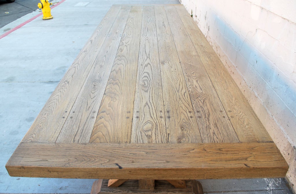 Massive Vintage Oak Farm Table, Custom Made by Petersen Antiques In Excellent Condition For Sale In Los Angeles, CA