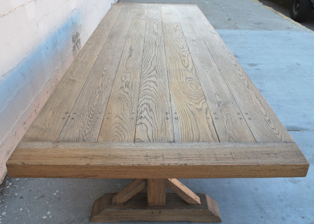 Contemporary Massive Vintage Oak Farm Table, Custom Made by Petersen Antiques For Sale