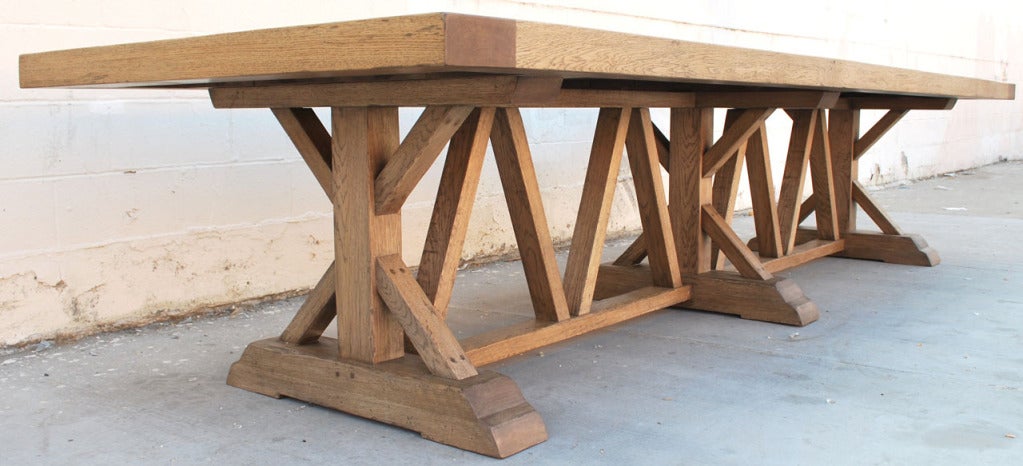 Massive Vintage Oak Farm Table, Custom Made by Petersen Antiques For Sale 4