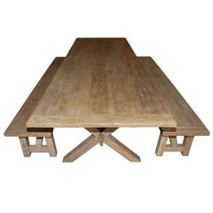 Table à tréteaux en forme de X avec bancs assortis, fabriquée sur mesure par Petersen Antiques