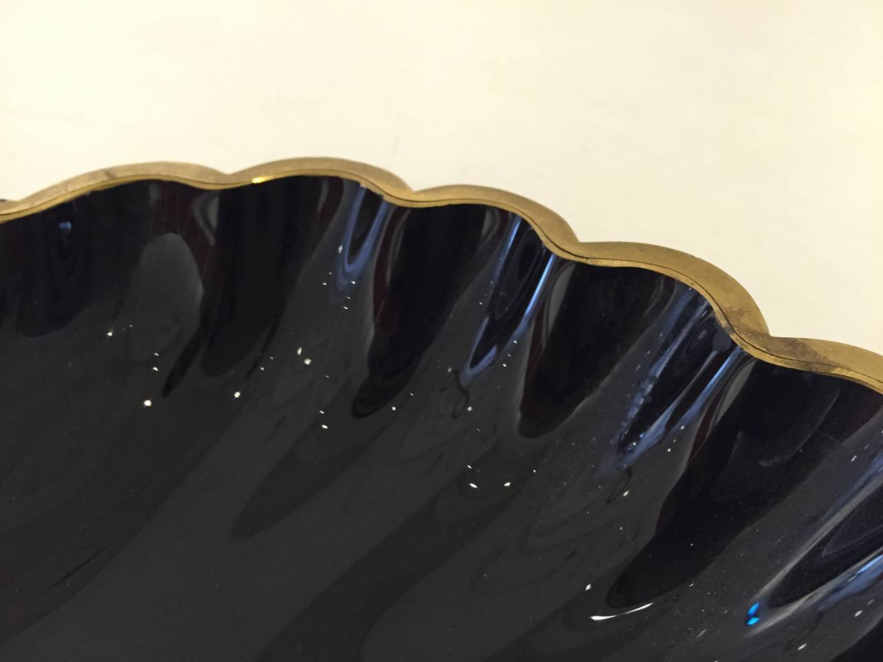 Italian Black Opaline Glass Shell Bowl by Cenedese