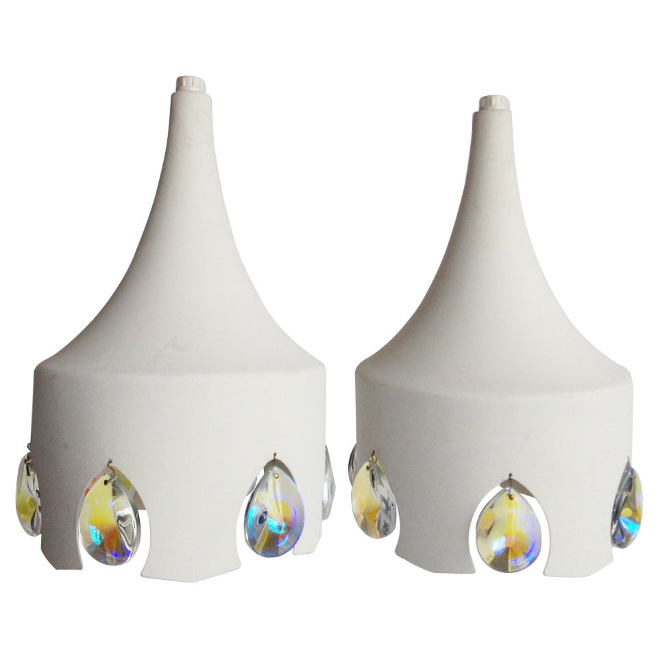 Pair Mid Century Jeweled Pendant Lights