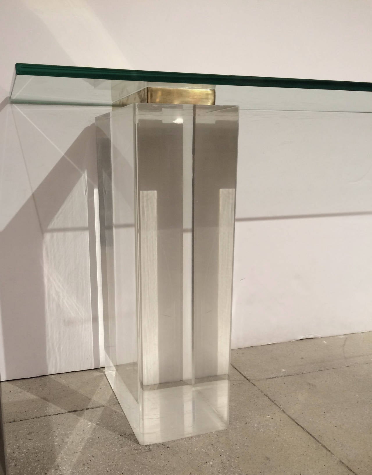 American Large Lucite Column Pedestal Console Table For Sale