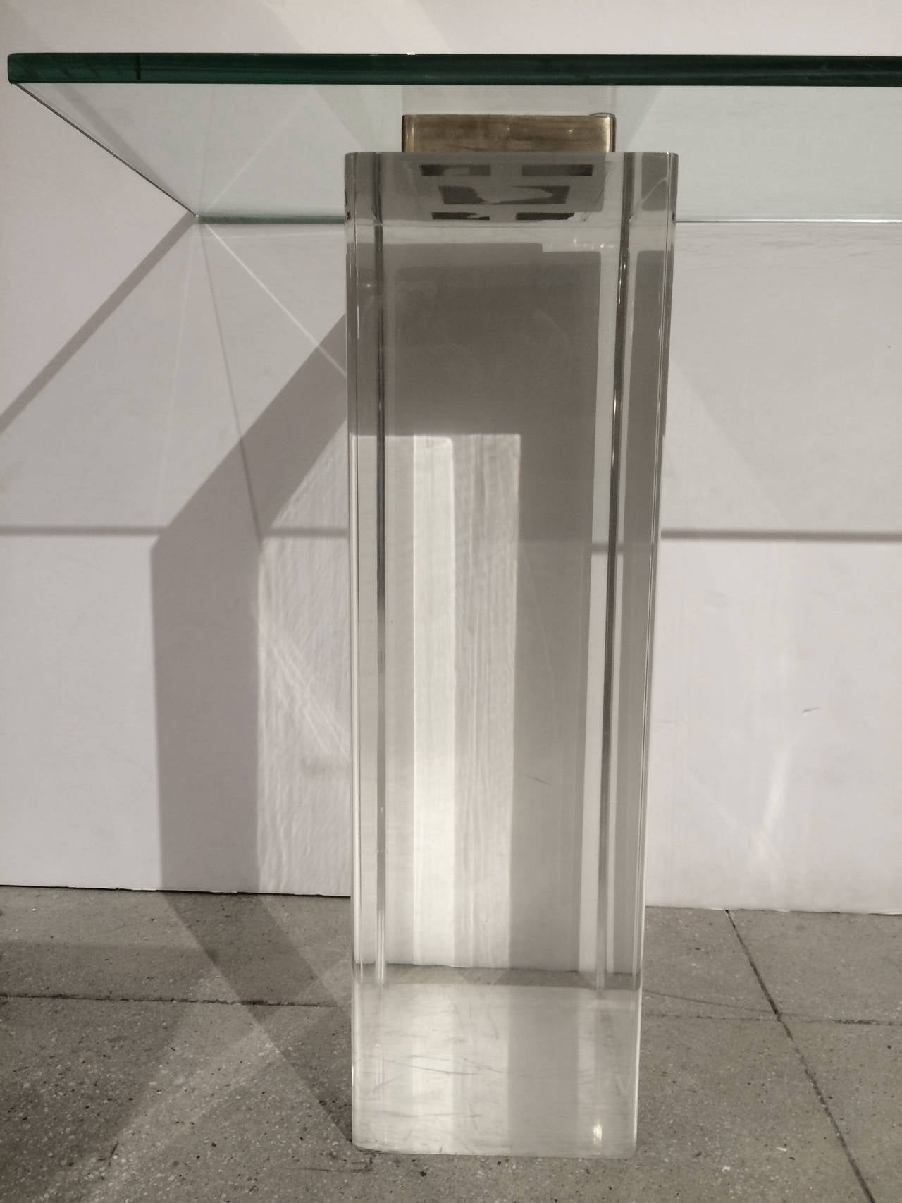 Polished Large Lucite Column Pedestal Console Table For Sale