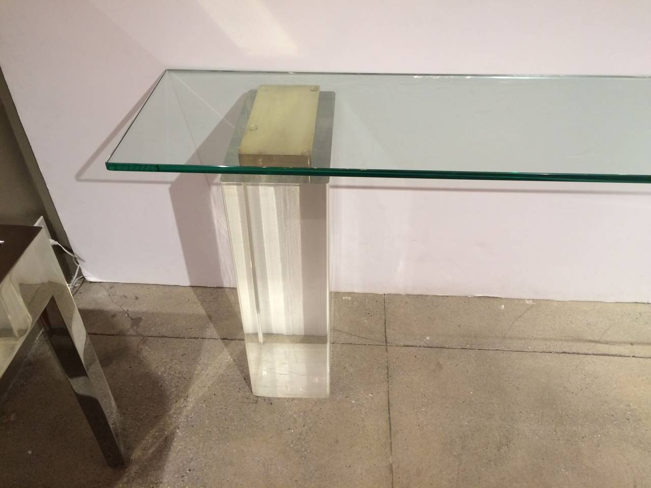 Late 20th Century Large Lucite Column Pedestal Console Table For Sale