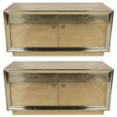 Vintage Pair Brass Low Cabinets