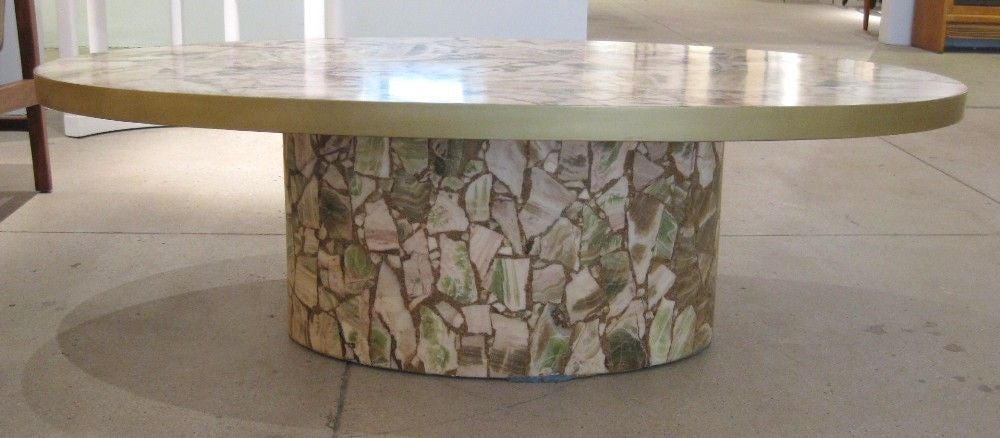 Mid-20th Century Onyx Oval Coffee Table with Brass Edge
