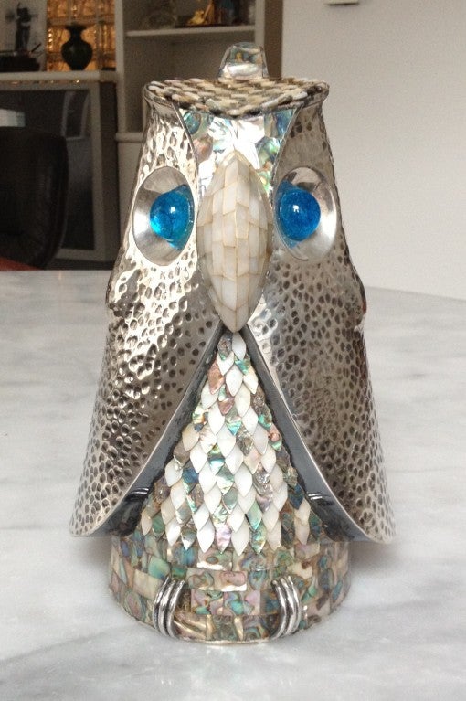 Abalone Inlaid Silver Pitcher by Los Castillo