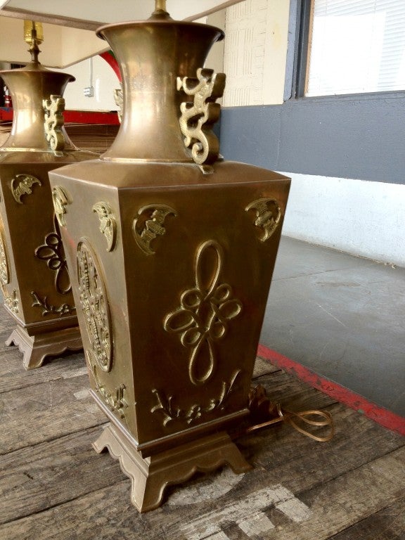 Mid-20th Century Pair Asian  Brass Lamps