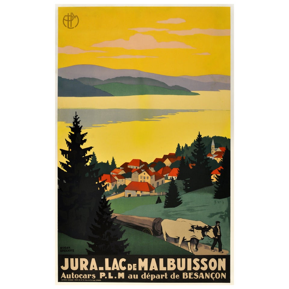 Original Vintage Travel Poster, "Jura - Lac de Malbuisson, " by Roger Broders For Sale