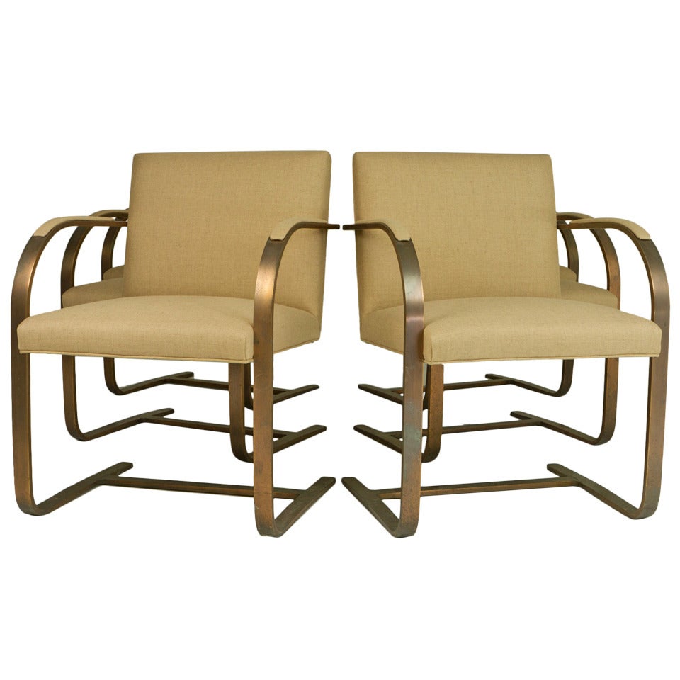 Set of Six Bronze "Brno" chairs by Ludwig Mies van der Rohe