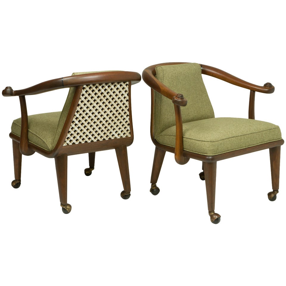 A Pair Of Lattice-Back Walnut Lounge Chairs By Monteverdi-Young For Sale