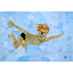 Joao Machado, "Swimming, " Map collage/mixed media