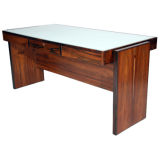 Joaquim Tenreiro Rosewood and Reverse Painted Glass Desk