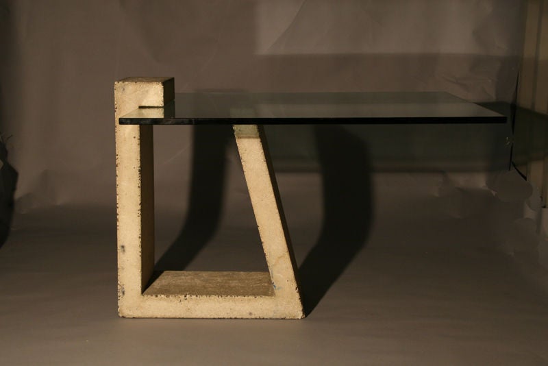 Artist, architect and furniture creator Alwy Visschedyk created a remarkable series of concrete tables in the late 1970's and early 1980's, including this cantilever glass dining table.  Glass is 3/4