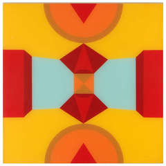 Geometric Reverse Painted Glass Op Art Painting, circa 1960's