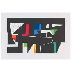 Untitled geometric color lithograph, Jules Engel, framed