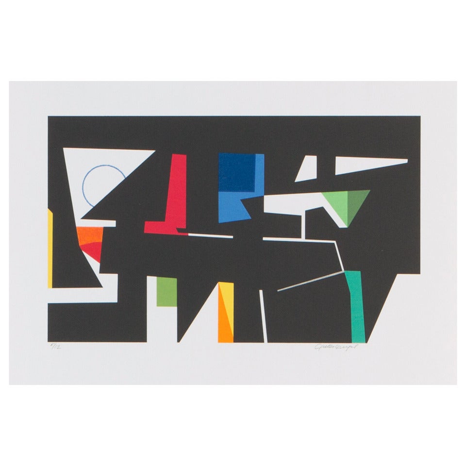 Untitled geometric color lithograph, Jules Engel, framed For Sale