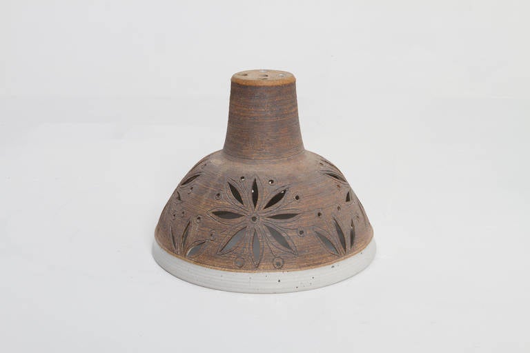 Stoneware Ceramic Hanging Light with Floral Piercings, Victoria Littlejohn, 1978
