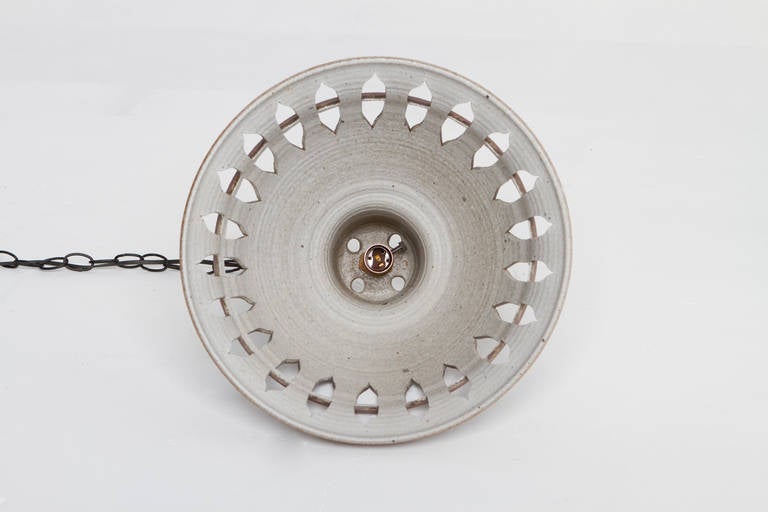 Organic Modern Pierced Stoneware Ceramic Hanging Light by Victoria Littlejohn, 1978 For Sale