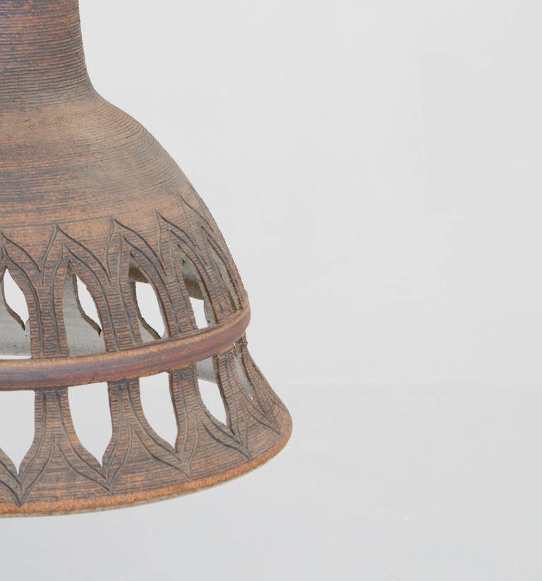 Glazed Pierced Stoneware Ceramic Hanging Light by Victoria Littlejohn, 1978 For Sale