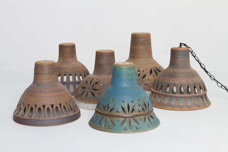Pierced Stoneware Ceramic Hanging Light by Victoria Littlejohn, 1978 In Excellent Condition For Sale In West Hollywood, CA