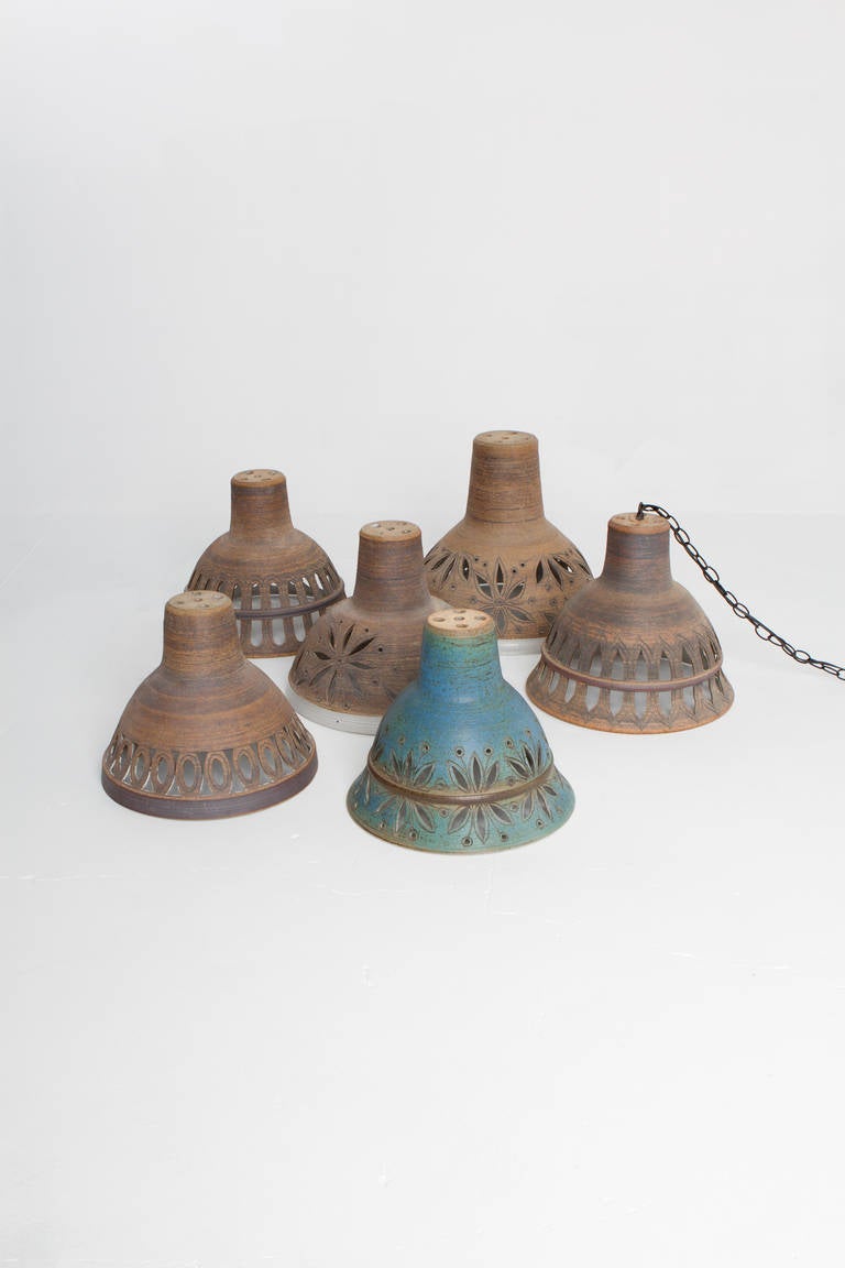 Late 20th Century Pierced Stoneware Ceramic Hanging Light by Victoria Littlejohn, 1978 For Sale