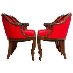 Set of Four Walnut Ram Motif Lounge Chairs by Monteverdi-Young