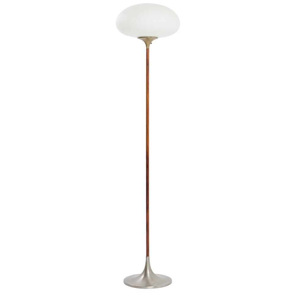 Rosewood Stem Mushroom Shade Floor Lamp by Laurel Lighting For Sale
