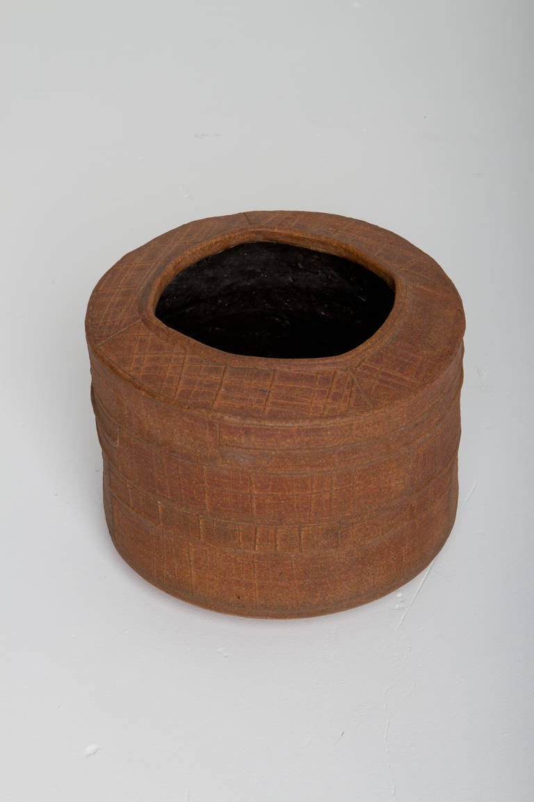 Late 20th Century Reddish stoneware hand built vessel by David Shaner, ca. 1970's For Sale