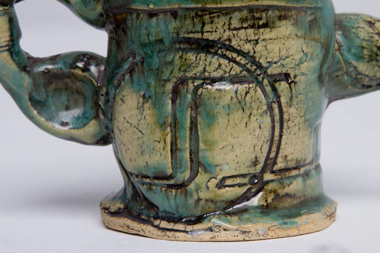 Ceramic Small ceramic mug with green-blue glaze by Erik Gronborg For Sale