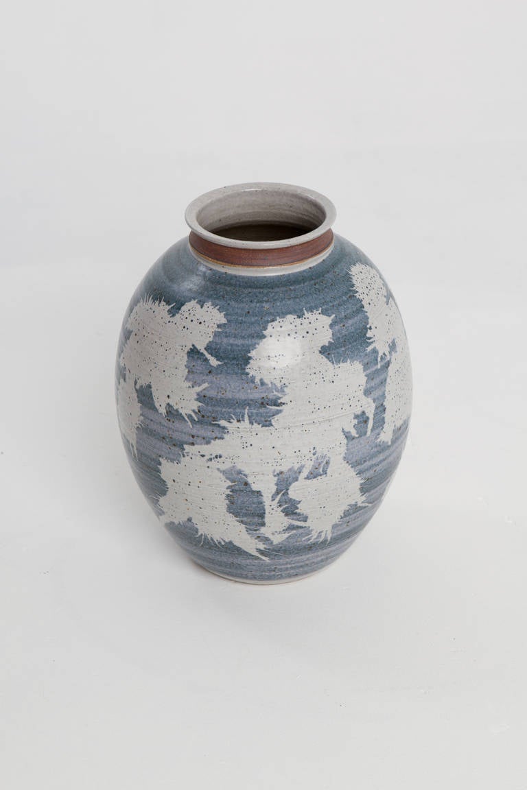 Modern Blue and white glazed stoneware vase by Victoria Littlejohn, 1970's