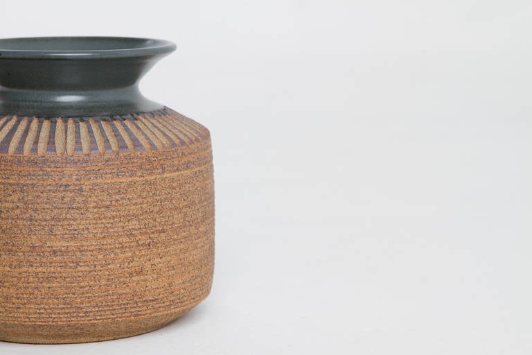 American Stoneware Ceramic Vessel by Victoria Littlejohn with Green Glaze For Sale