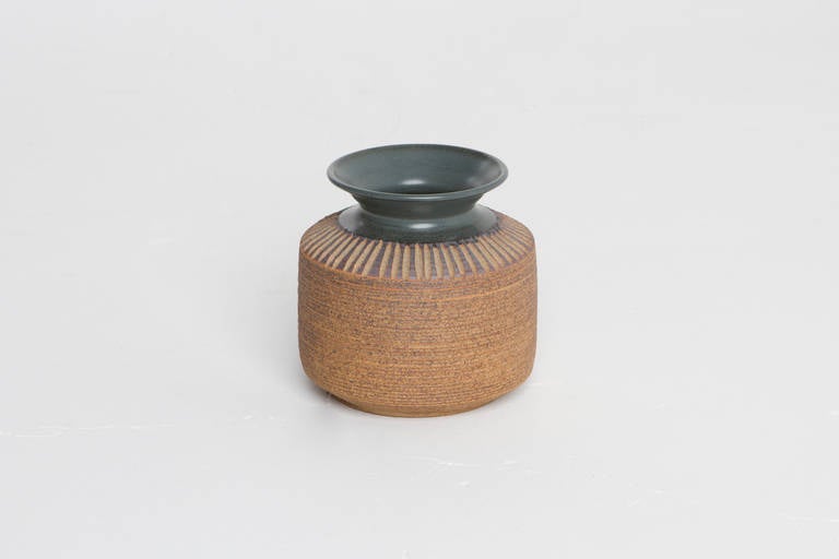 Glazed Stoneware Ceramic Vessel by Victoria Littlejohn with Green Glaze For Sale