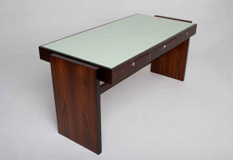 Joaquim Tenreiro desk in jacaranda and reverse painted glass, ca. 1960's