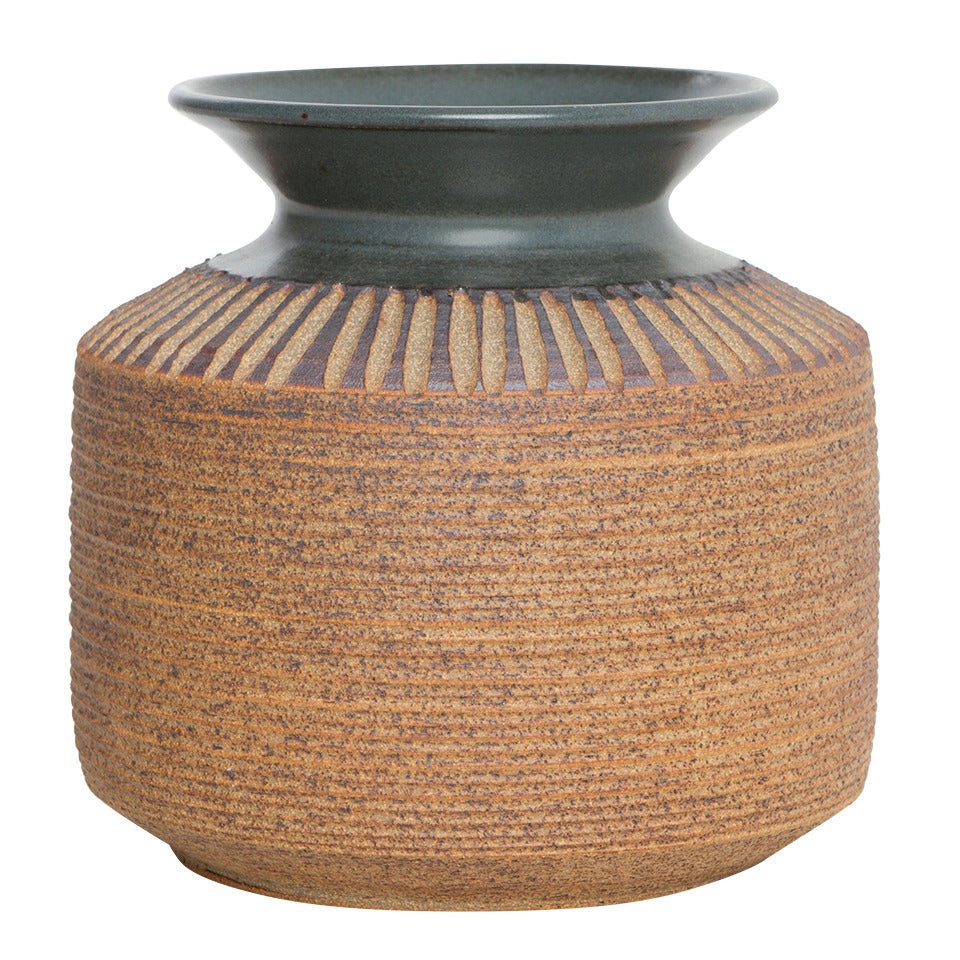 Stoneware Ceramic Vessel by Victoria Littlejohn with Green Glaze For Sale