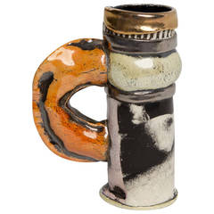 Glazed ceramic mug with big handle by Erik Grongborg