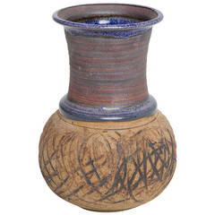 Unglazed Sgraffito and Glazed Stoneware Vase by Victoria Littlejohn