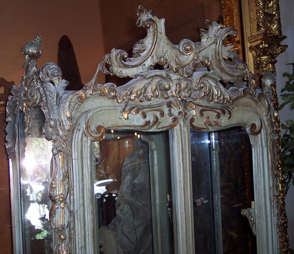 A 19th century Venetian Rococo style patinated, richly carved wooden vitrine.